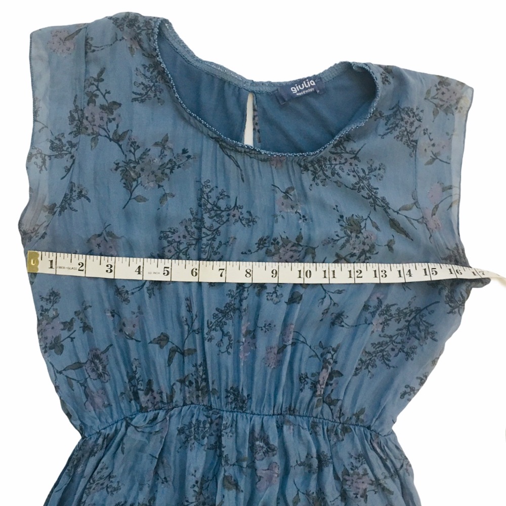 GIULIA 100% Silk Made in Italy Blue Boho Dress L - Picture 9 of 11